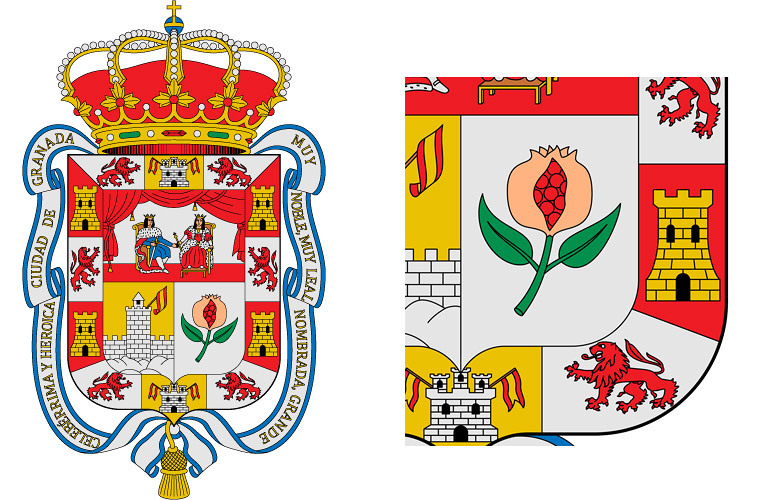 Das Stadtwappen von Granada seit 1843 / Erlenmeyer, CC BY-SA 4.0 , via Wikimedia Commons Das Bild zeigt das Stadtwappen von Granada seit 1843.