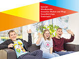 Das Bild zeigt das Cover des Granatapfel Jahrbuchs 2023 mit drei Kindern mit Beeinträchtigungen.