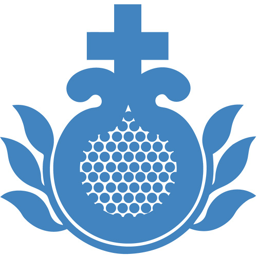 Das Bild zeigt einen Granatapfel mit Kreuz.