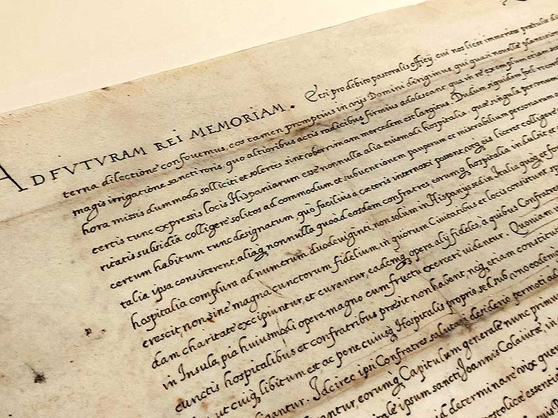 Breve 'Etsi pro debito' von Papst Sixtus V. / Barmherzige Brüder Das Bild zeigt das Breve 'Etsi pro debito' von Papst Sixtus V.