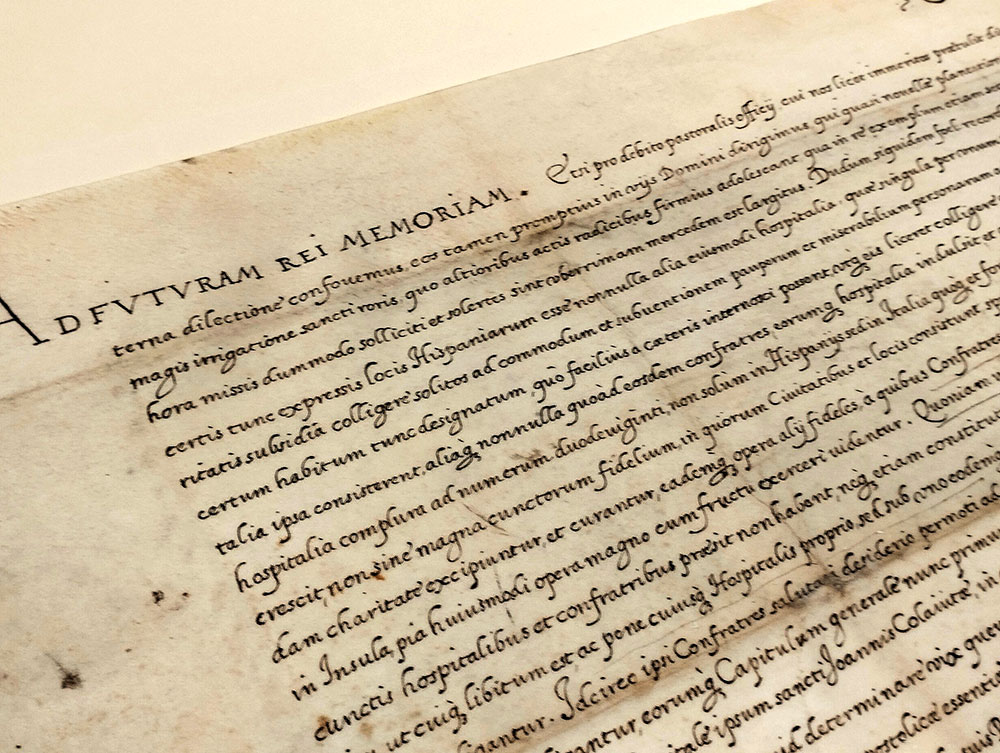 Breve 'Etsi pro debito' von Papst Sixtus V. / Barmherzige Brüder Das Bild zeigt das Breve 'Etsi pro debito' von Papst Sixtus V.