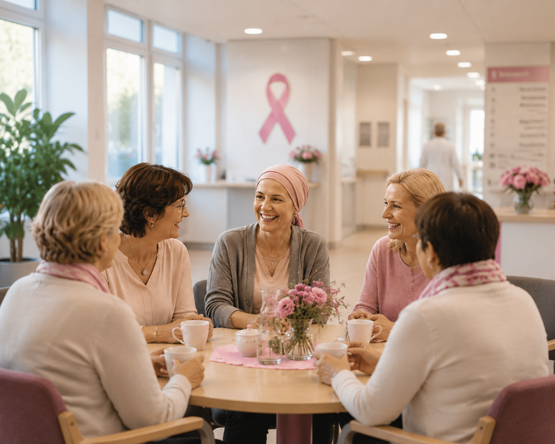 Brustzentrum Treff / ki-generiertes Symbolbild Gemeinsam mit der Krebshilfe Kärnten ist ab dem kommenden Jahr ein „Pink & Proud Café“ im Krankenhaus der Barmherzigen Brüder St. Veit geplant. Das neue Angebot soll Brustkrebspatient:innen Raum für Begegnung, Austausch und gegenseitige Unterstützung