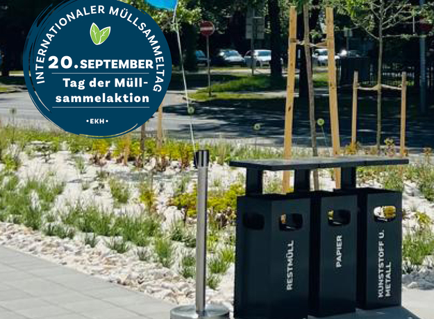 Müllsammelbehälter vor dem EKH