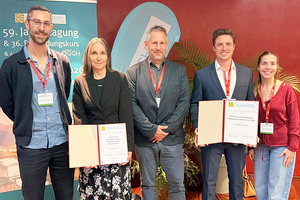 OÄ Dr. Karin Steidl (2. v. links) ist die erste Ärztin in Kärnten mit dem ÖGGH-Diplom für interventionelle Endoskopie.  Ass. Dr. Bernhard Fischer (2. von rechts.), ist Förderpreisträger für Nachwuchsendoskopiker 2026