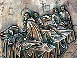 Das Bild zeigt Johannes von Gott bei der Betreuung kranker Menschen in seinem ersten Hospital.