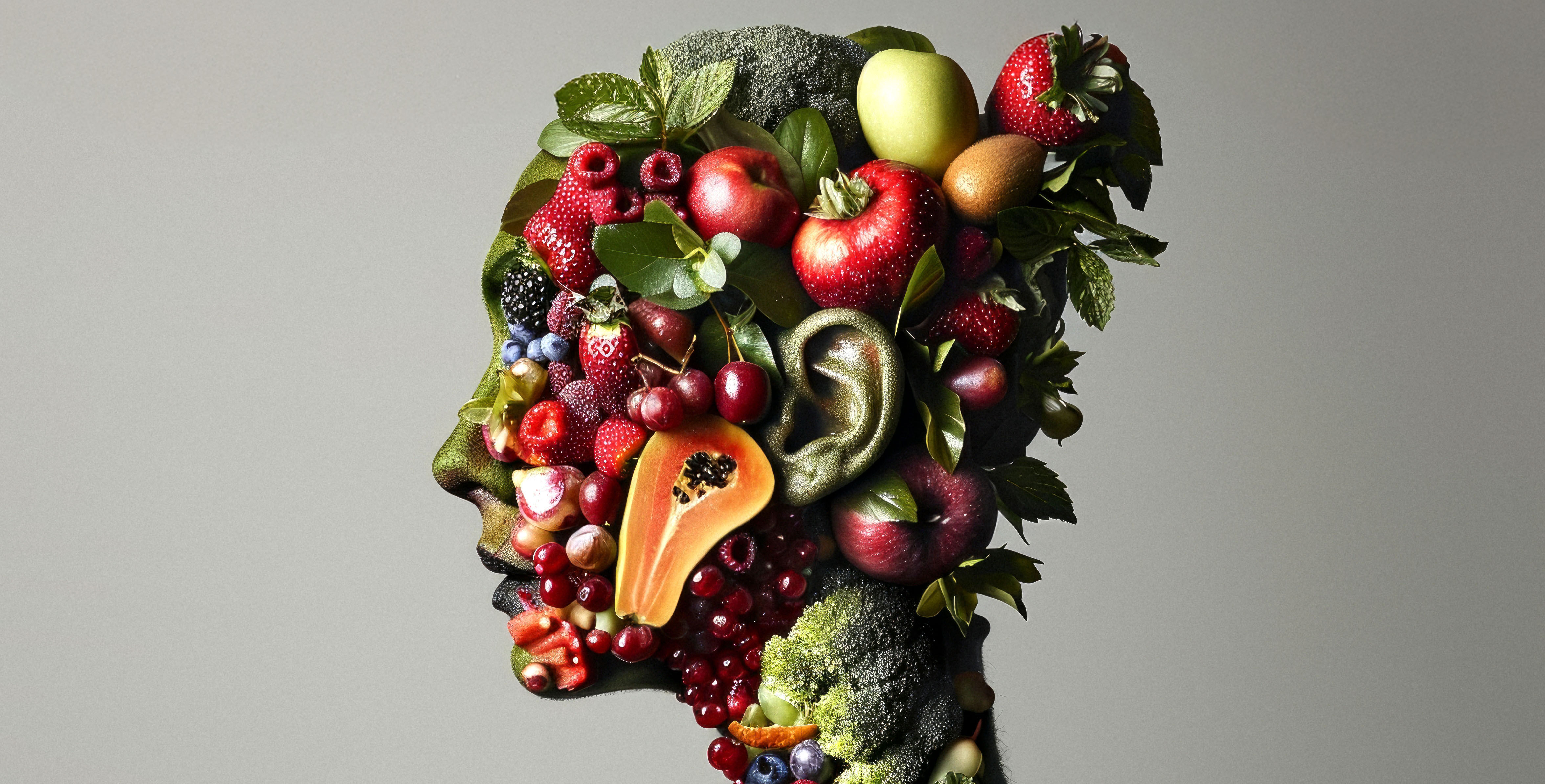 Kopf aus Früchten und Gemüse