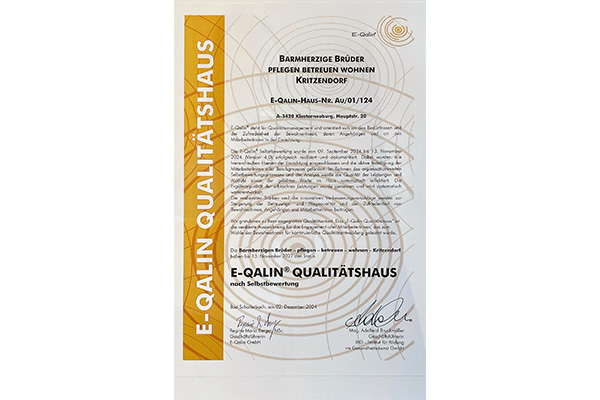 Urkunde „E-Qalin® Qualitätshaus nach Selbstbewertung