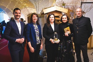 Verleihung der Goldenen Unke an das Elisabethinen-Krankenhaus Klagenfurt. V.l.n.r.: Umweltlandesrat Mag. Peter Reichmann, MBA, Elisabeth Wiegele, MSc., BSc. (FH Kärnten), Mag. Dr. Elke Haber, MBA,  DI Dagmar Wallgram und FH-Prof. DI Dr. Martin Schnei