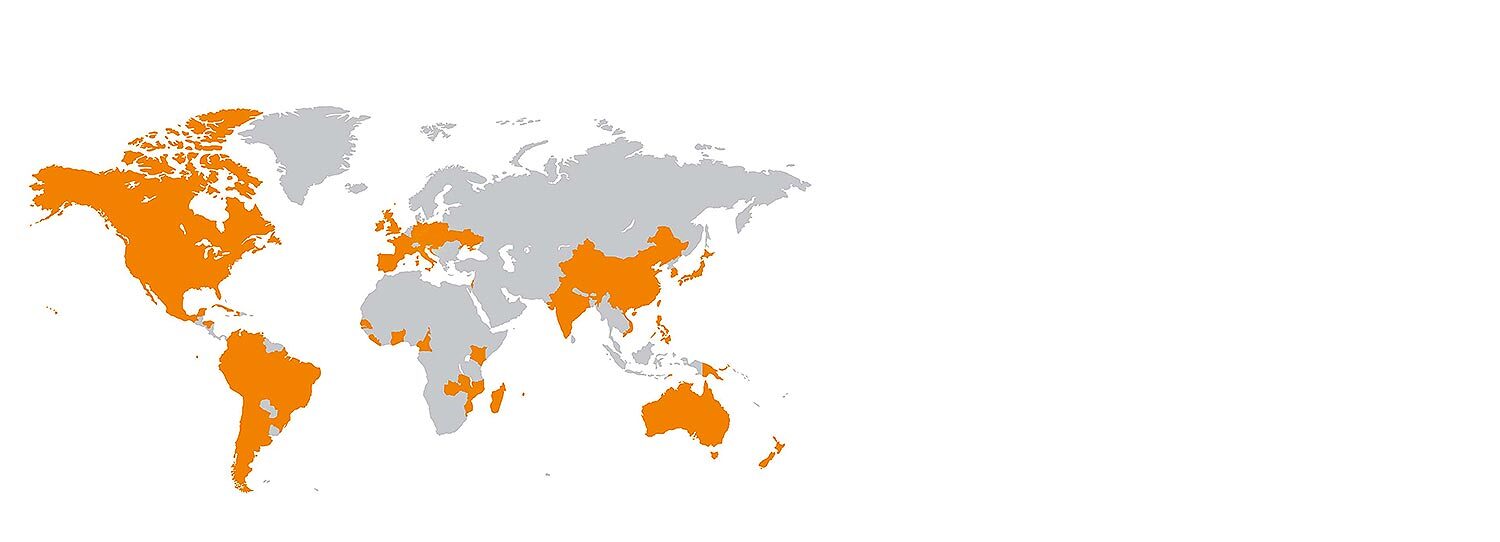 Das Bild zeigt eine Landkarten mit den Ländern, in denen der Orden der Barmherzigen Brüdervertreten ist.