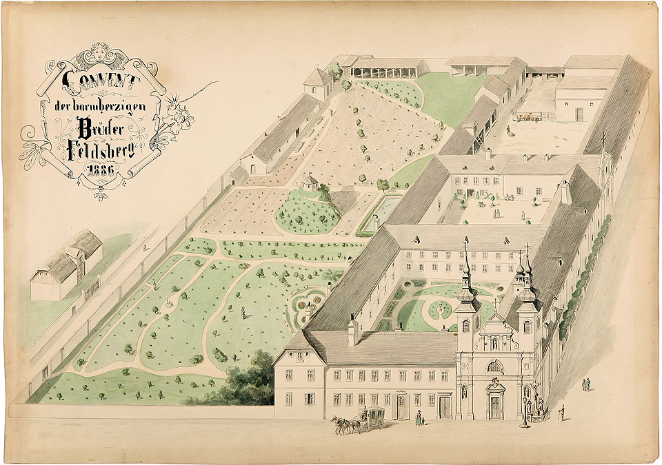 Konvent und Spital zu Feldsberg im Jahr 1886 / Barmherzige Brüder Konvent und Spital zu Feldsberg im Jahr 1886