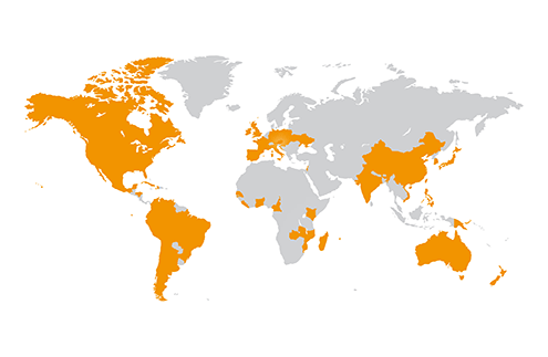 Das Bild zeigt eine Landkarte mit den über 50 Staaten, in denen die Barmherzigen Brüder weltweit tätig sind.