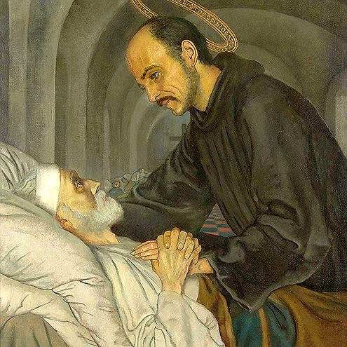 Gemälde des hl. Johannes von Gott und eines Kranken - Ölgemälde im Konvent Budapest.