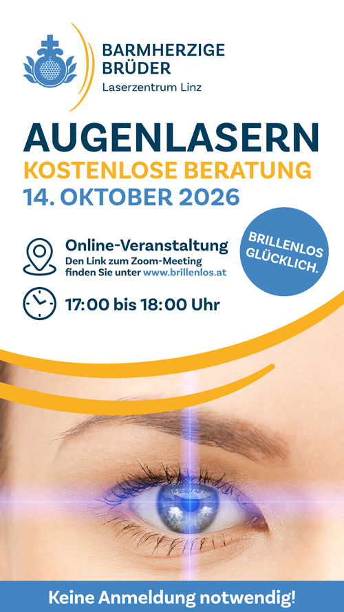 Die Veranstaltung findet am 14. Oktober 2026 von 17 bis 18 Uhr online statt. Die Zugangsdaten finden Sie unter www.brillenlos.at. Keine Anmeldung erforderlich. 