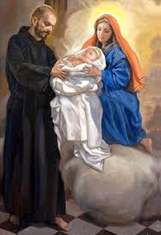 Der heilige Johannes von Gott begegnet Jesus und Maria.