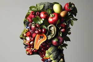 Kopf aus Früchten und Gemüse