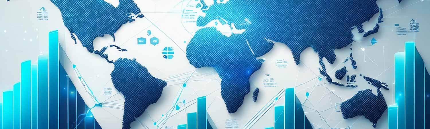 Das Bild zeigt eine stilisierte Weltkarte. Das Bild wurde mit künstlicher Intelligenz erstellt.