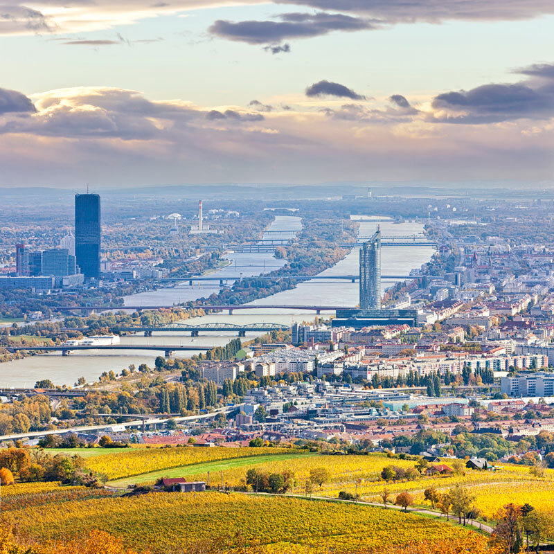 Vienna cityscape and Danube river